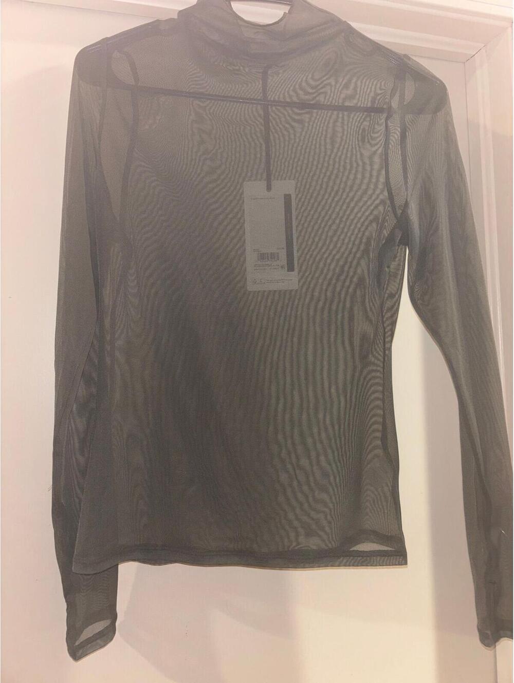 Calia Draped Funnel Long Sleeve Mesh Top XS Ivy Green Sheer Layer NWT